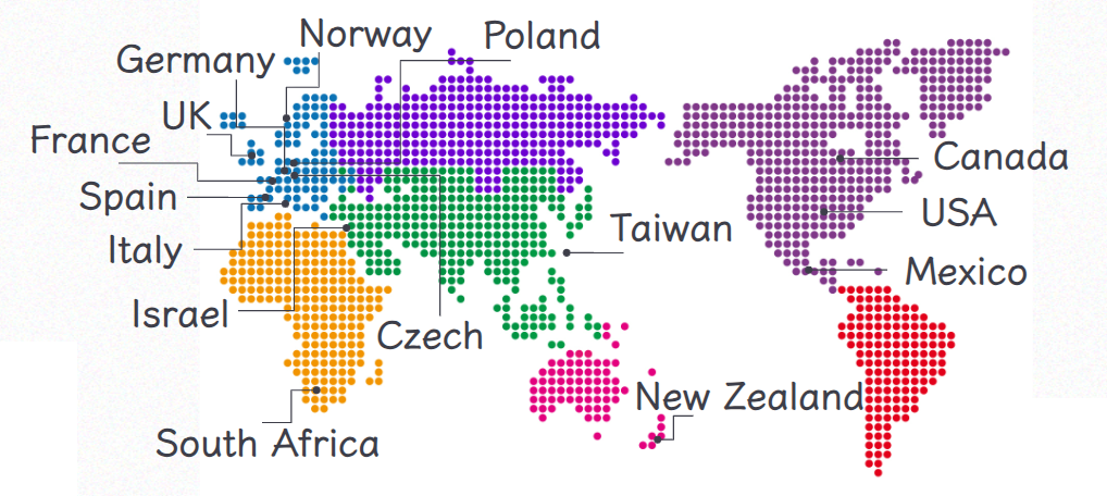 We have welcomed guests from over 34 countries and regions, including: United States, Canada, France, United Kingdom, Mexico, Australia, Germany, Japan, India, Brazil, Taiwan, Italy, New Zealand, Poland, Singapore, South Africa, Spain, Argentina, Colombia, Democratic Republic of the Congo, Czech Republic, Dominican Republic, Greece, Hong Kong, Indonesia, Israel, Lithuania, Nepal, Norway, Réunion, Romania, Russia, Switzerland, and Turkey.